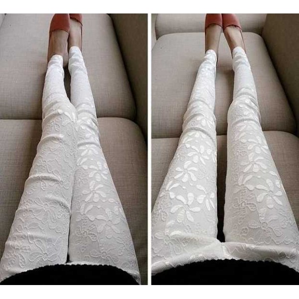 Legging blanc white leggings pant skinny fashion ref-02