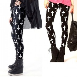 Legging punk grunge religious pop leggings skinny sexy croix printed ref-10