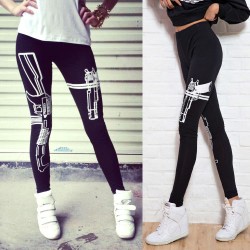 Legging punk grunge pop leggings skinny gun arme guns black ref-03