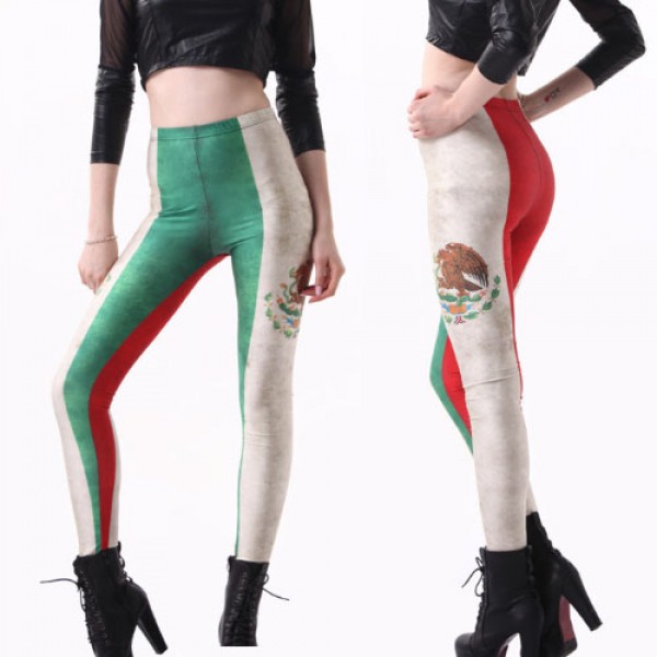 Legging sport fitness gym leggings sexy work Mexican Flag out ref-16