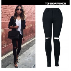 Legging jean Noir Troue Ripped Knee Cut Jeans jegging sexy fashion ref-17