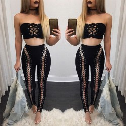 Legging punk grunge Lacet Bandage Skinny Sexy 3 coloris Noir Vert Rouge ref-12